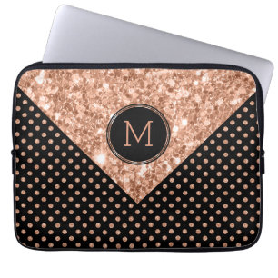 Rose-Gold Glitter & Polka Dots Geometric Design Laptop Sleeve