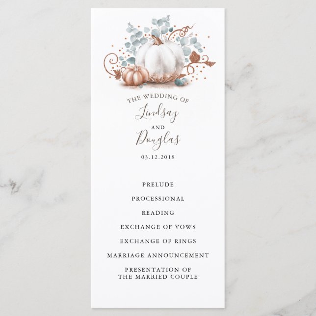 Rose Gold Glitter Pumpkins Fall Wedding Programs Programme (Front)