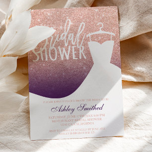 Rose gold glitter purple chic dress Bridal shower Invitation