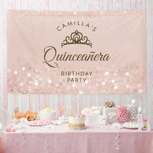 Rose Gold Glitter Quinceañera Banner