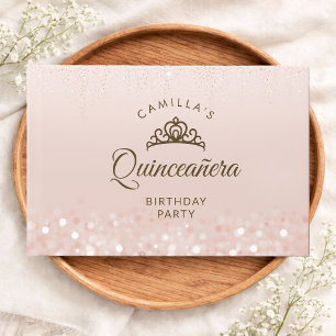 Rose Gold Glitter Quinceañera Guest Book