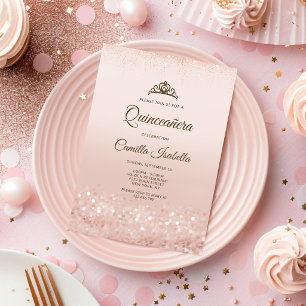 Rose Gold Glitter Quinceañera Invitation Card
