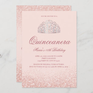 Rose Gold Glitter Quinceanera Invitations