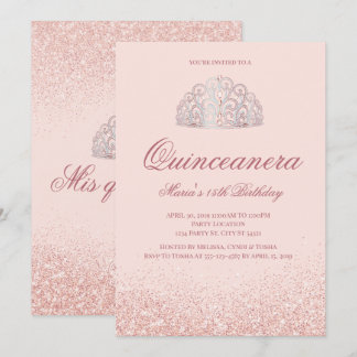 Rose Gold Glitter Quinceanera Invitations