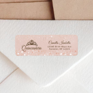 Rose Gold Glitter Quinceañera Return Address