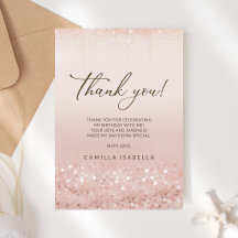 Rose Gold Glitter Quinceañera Thank You Card