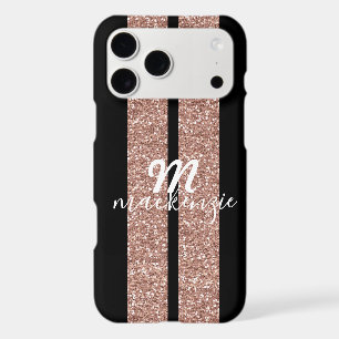 Rose Gold Glitter Racing Stripes Monogrammed