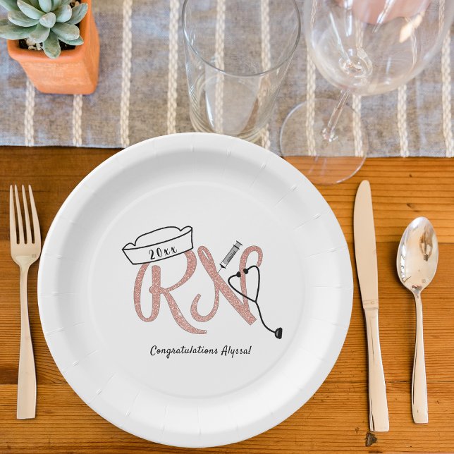 Rose Gold glitter RN graduation pinning party deco Paper Plate (Creator Uploaded)