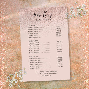 Rose Gold Glitter Salon Service Menu