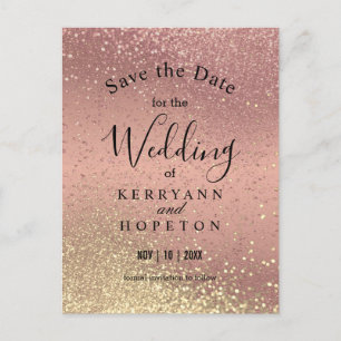 Rose & Gold Glitter - Save The Date Announcement  Postcard