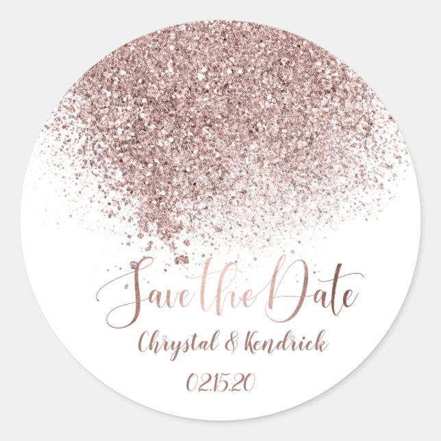 Rose Gold Glitter Save the Date Envelope Seal (Front)