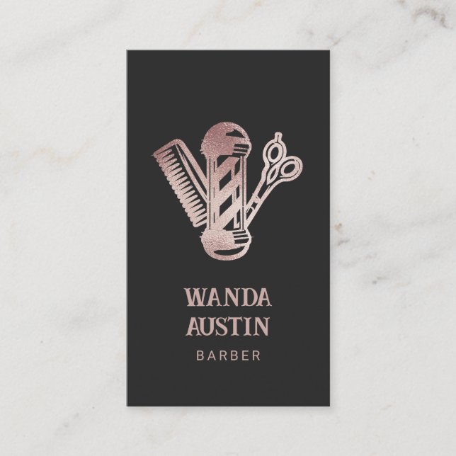 Rose Gold Glitter Scissor Comb Barber Pole  Business Card (Front)