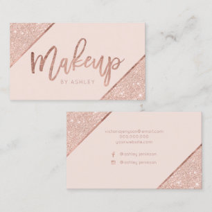 Rose gold glitter script blush makeup typography business card
