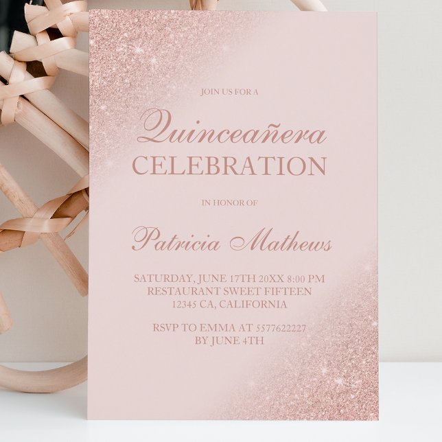 Rose gold glitter script blush pink Quinceanera Invitation (Creator Uploaded)