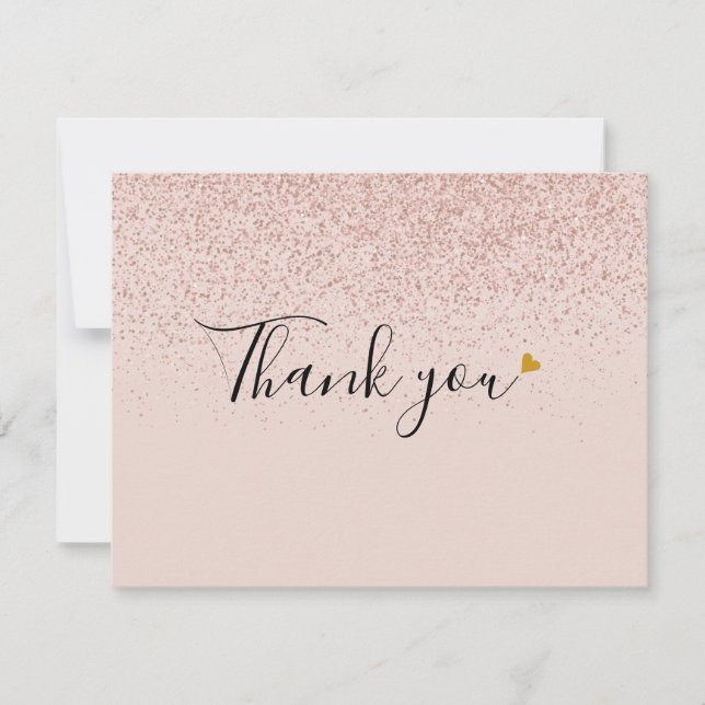 Rose Gold Glitter Script Business Thank You Card (Front)