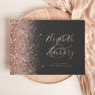 Rose Gold Glitter Script Dark Guest Book