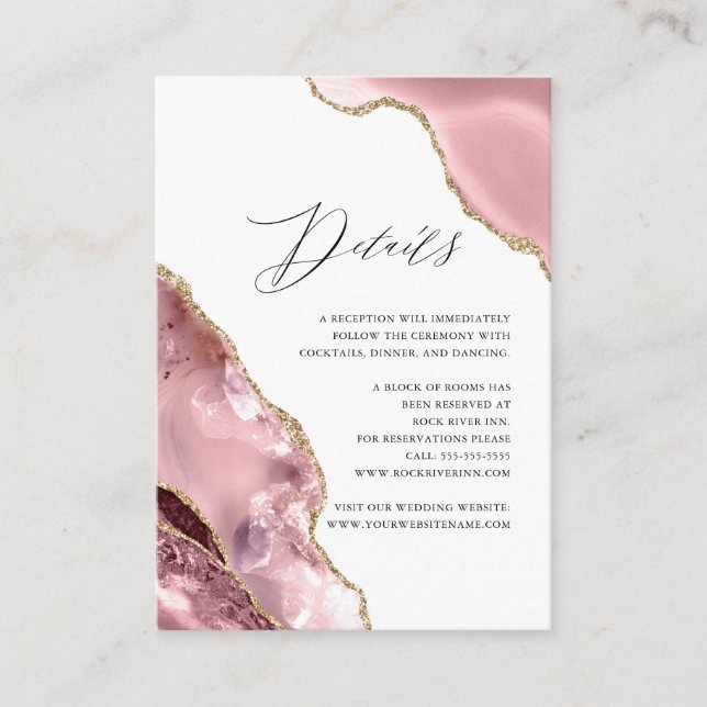 Rose Gold Glitter Script Luxury Wedding Details Enclosure Card (Front)