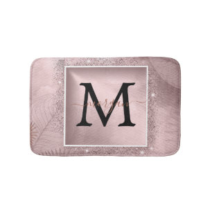 Rose Gold Glitter Script Monogram Bath Mat