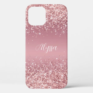 Rose Gold Glitter Script Monogram iPhone 12 Pro Case