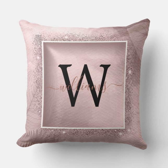 Rose Gold Glitter Script Monogram Cushion (Front)