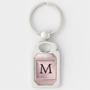 Rose Gold Glitter Script Monogram Key Ring