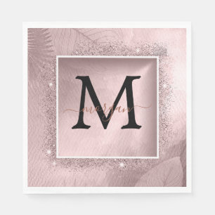 Rose Gold Glitter Script Monogram Napkin