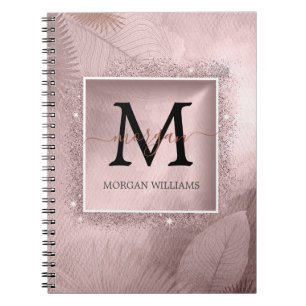 Rose Gold Glitter Script Monogram Notebook