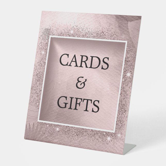 Rose Gold Glitter Script Monogram Pedestal Sign (Front)