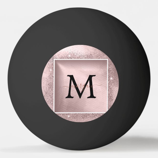 Rose Gold Glitter Script Monogram Ping Pong Ball (Front)