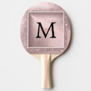 Rose Gold Glitter Script Monogram Ping Pong Paddle