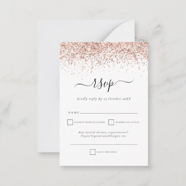 Rose Gold Glitter Script Wedding RSVP Enclosure Ca Card (Front)