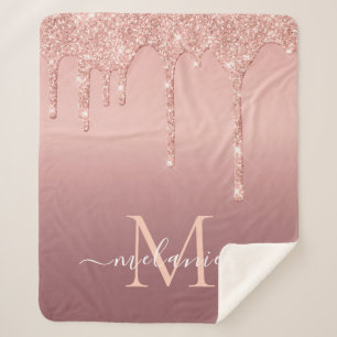 Rose Gold Glitter Sherpa Blanket Your Name Letter