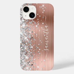 Rose Gold Glitter Silver Glam Girly Signature Case-Mate iPhone 14 Case