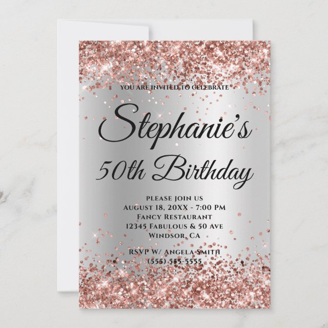 Rose Gold Glitter Silver Gradient Invitation (Front)