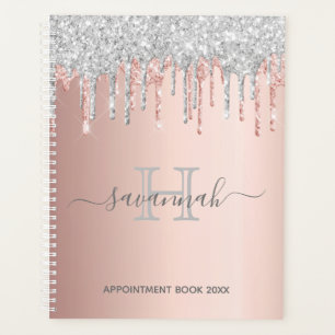 Rose gold glitter silver pink sparkle monogram planner