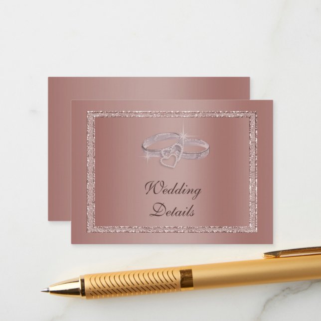 Rose Gold Glitter & Silver Wedding Rings  Enclosure Card (Front/Back In Situ)