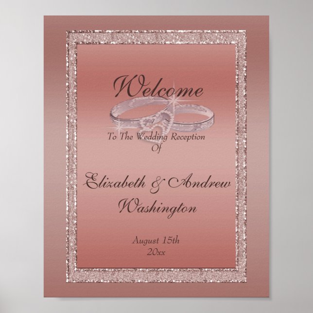Rose Gold Glitter & Silver Wedding Rings  Poster (Front)