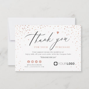 Rose gold glitter simple script business logo thank you card