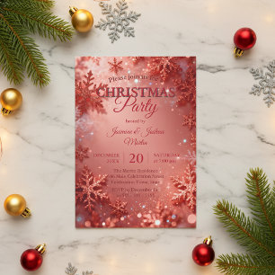 Rose Gold Glitter Snowflake Christmas Party Invitation