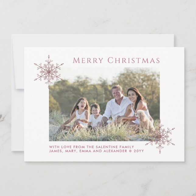 Rose Gold Glitter Snowflakes Christmas Photo Holiday Card (Front)