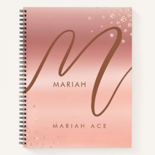 Rose Gold Glitter Sparke Girly Monogram Notebook