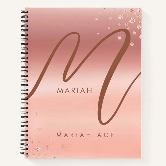 Rose Gold Glitter Sparke Girly Monogram Notebook (Front)