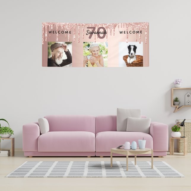 Rose gold glitter sparkle 70th birthday banner (Creator Uploaded)