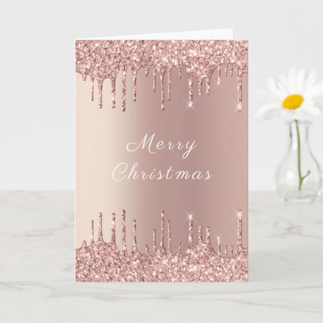  Rose Gold Glitter Sparkle Christmas Card (Small Plant)