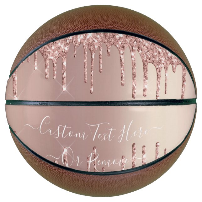 Rose Gold Glitter Sparkle Custom Text Basketball (Front)