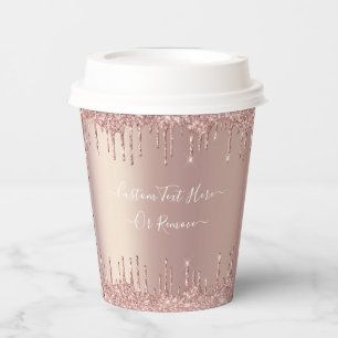 Rose Gold Glitter Sparkle Custom Text Paper Cups