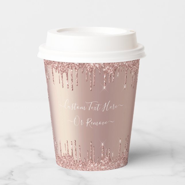 Rose Gold Glitter Sparkle Custom Text Paper Cups (Front)