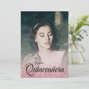 Rose Gold Glitter Sparkle Dress Photo Quinceanera Invitation
