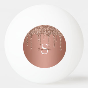 Rose Gold Glitter Sparkle Drips Monogram Name Ping Pong Ball