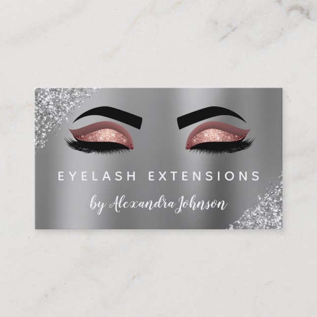 Rose Gold Glitter Sparkle Eyelash Extensions Business Card (Front)